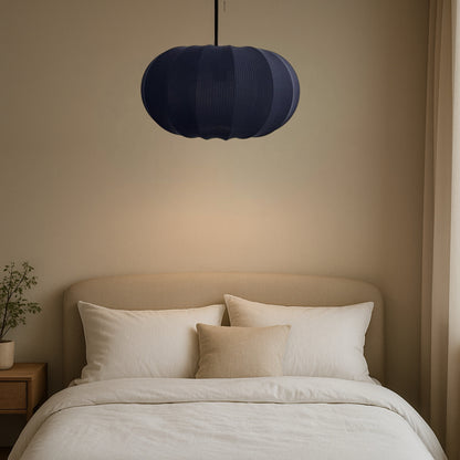 CGC LILA Navy Oval Ribbed Stretch Cotton Fabric Lampshade