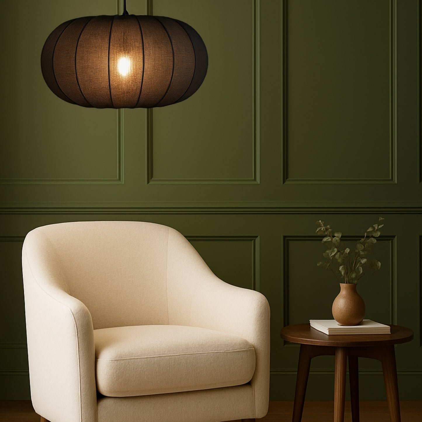CGC LILA Black Oval Stretch Ribbed Cotton Fabric Lampshade