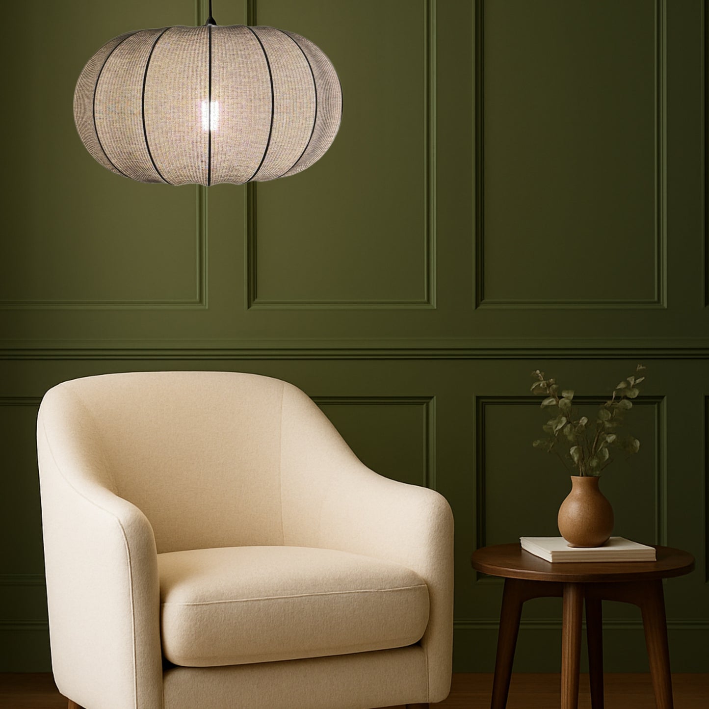 CGC LILA Grey Oval Stretch Ribbed Cotton Fabric Lampshade