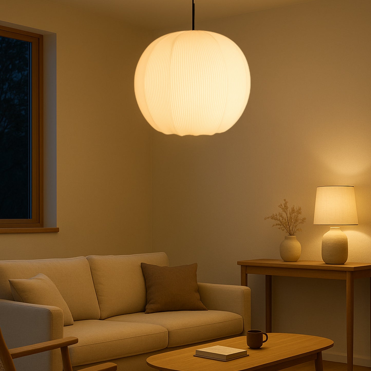 CGC LILA Cream Rounded Ribbed Stretch Cotton Fabric Lampshade