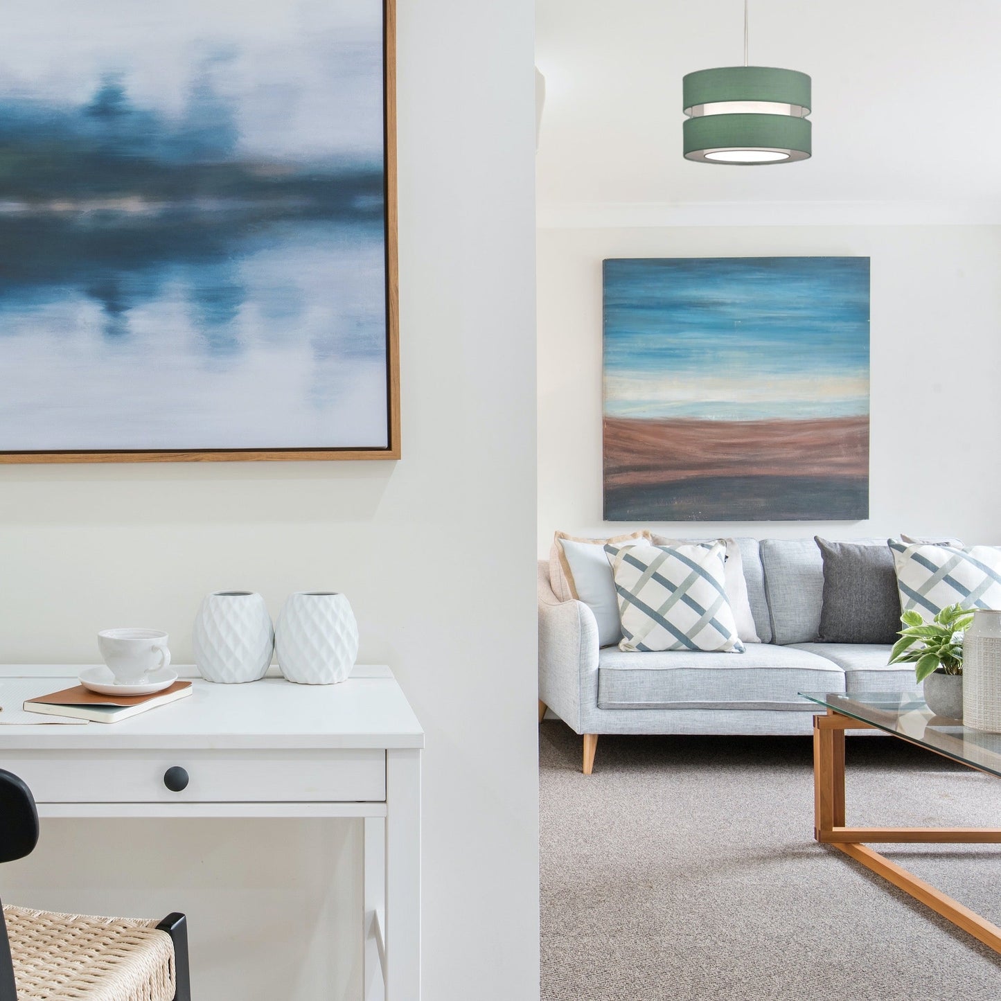 Our Gayle easy-fit two tiered luxury fabric double layered shade is contemporary in its appearance and we have designed the shade to suit a range of interiors. Easy to fit simply attached to an existing pendant flitting.  It is crafted from high quality fabric material in two layers and complimented with a white inner which looks beautiful when light shines through. The shade has been made to fit both a ceiling light or lamp base.