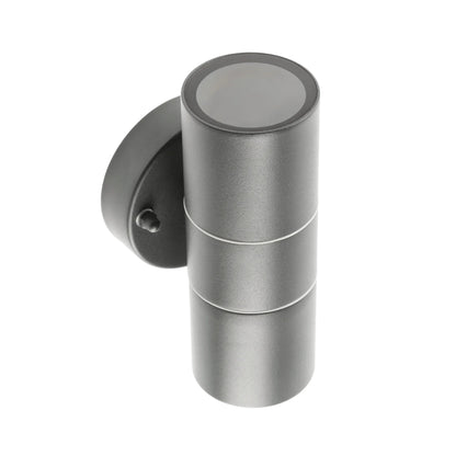 Our Mia outdoor up and down outdoor wall light is modern and stylish in its appearance.  It comes in a cylinder design mounted on a circular back plate and complete with clear glass diffusers. It is designed for durability and longevity with its robust material producing a fully weatherproof and water resistant light fitting