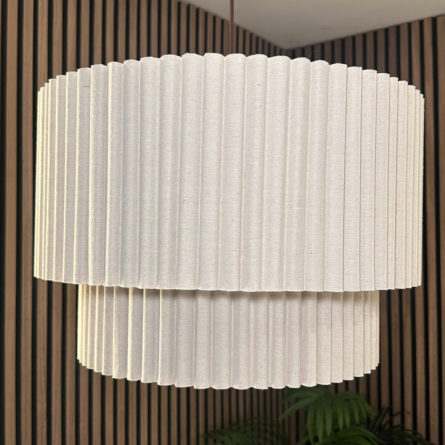 CGC Allegra Oatmeal Linen Fine Scallop Two Tier Extra Large Layer Drum Lampshade