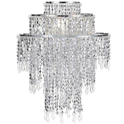 Our Liza easy fit ceiling pendant shade features polished chrome circular rings with varying lengths of acrylic crystal strands.  This beautiful easy fit pendant shade will add glamour to any space whilst instantly updating your room without the need of an electrician. 