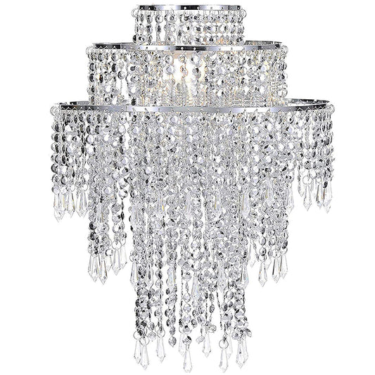 Our Liza easy fit ceiling pendant shade features polished chrome circular rings with varying lengths of acrylic crystal strands.  This beautiful easy fit pendant shade will add glamour to any space whilst instantly updating your room without the need of an electrician. 