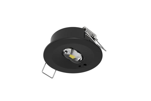 CGC Recessed Round Black Emergency Downlight, Changeable Corridor and Open Area Lens