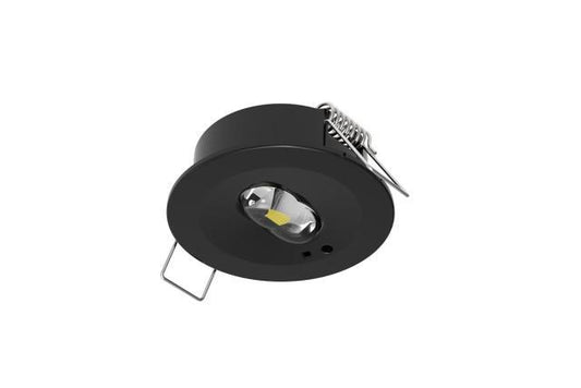 CGC Recessed Round Black Emergency Downlight, Changeable Corridor and Open Area Lens