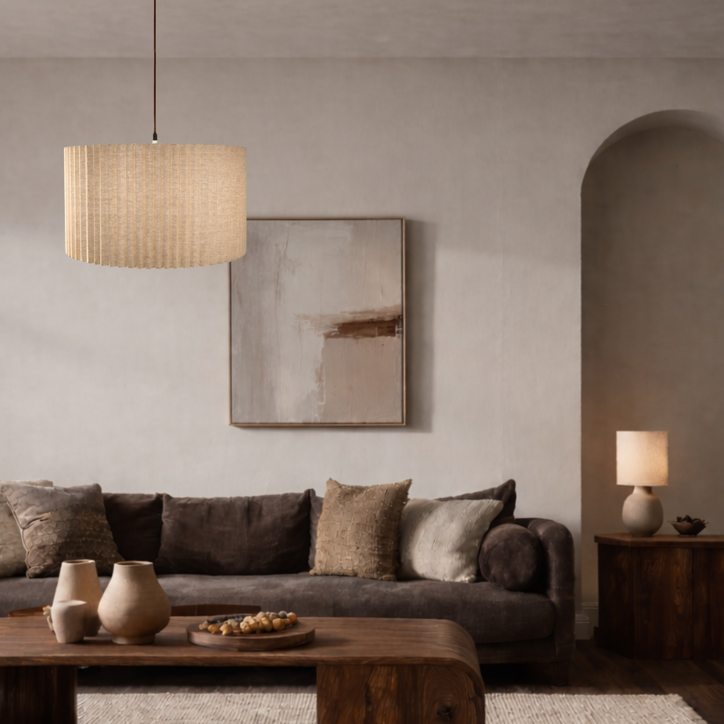 CGC Allegra Oatmeal Linen Fine Scallop Extra Large Drum Lampshade