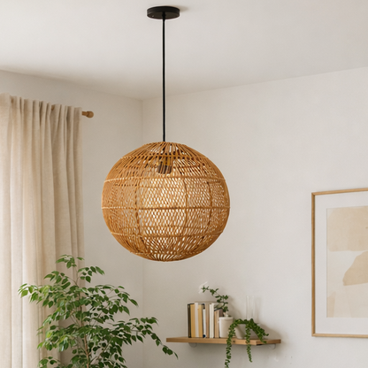 CGC ARIBA Brown 35cm Round Globe Rattan Weave Lampshade