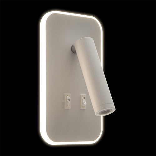 The white Jones lamp consists of a cylindrical light, which can be tilted and adjusted on its own axis. The lamp base has a on/off switch making it ideal for a bedside reading lamp. It also has a Halo edge which can be turned on to create a glow. Made of an aluminium body and coated white, the lamp with its simple design fits well into different spaces. Whether functional office or cosy home - the timeless lamp is an perfect for many types of use.