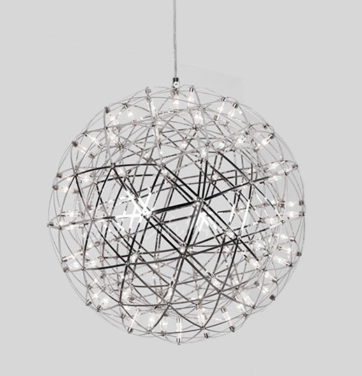  Our striking 40cm large silver starburst light is the perfect way to make a statement with your interiors. It is inspired by elements of the night sky, comprising of a delicately crafted stainless steel round spherical shape and perfectly finished in LED lights  This LED starburst sparkle pendant light will create a talking point in any space and can be placed together with the other size starburst lights to create something truly spectacular