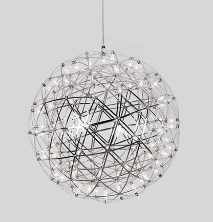  Our striking 40cm large silver starburst light is the perfect way to make a statement with your interiors. It is inspired by elements of the night sky, comprising of a delicately crafted stainless steel round spherical shape and perfectly finished in LED lights  This LED starburst sparkle pendant light will create a talking point in any space and can be placed together with the other size starburst lights to create something truly spectacular
