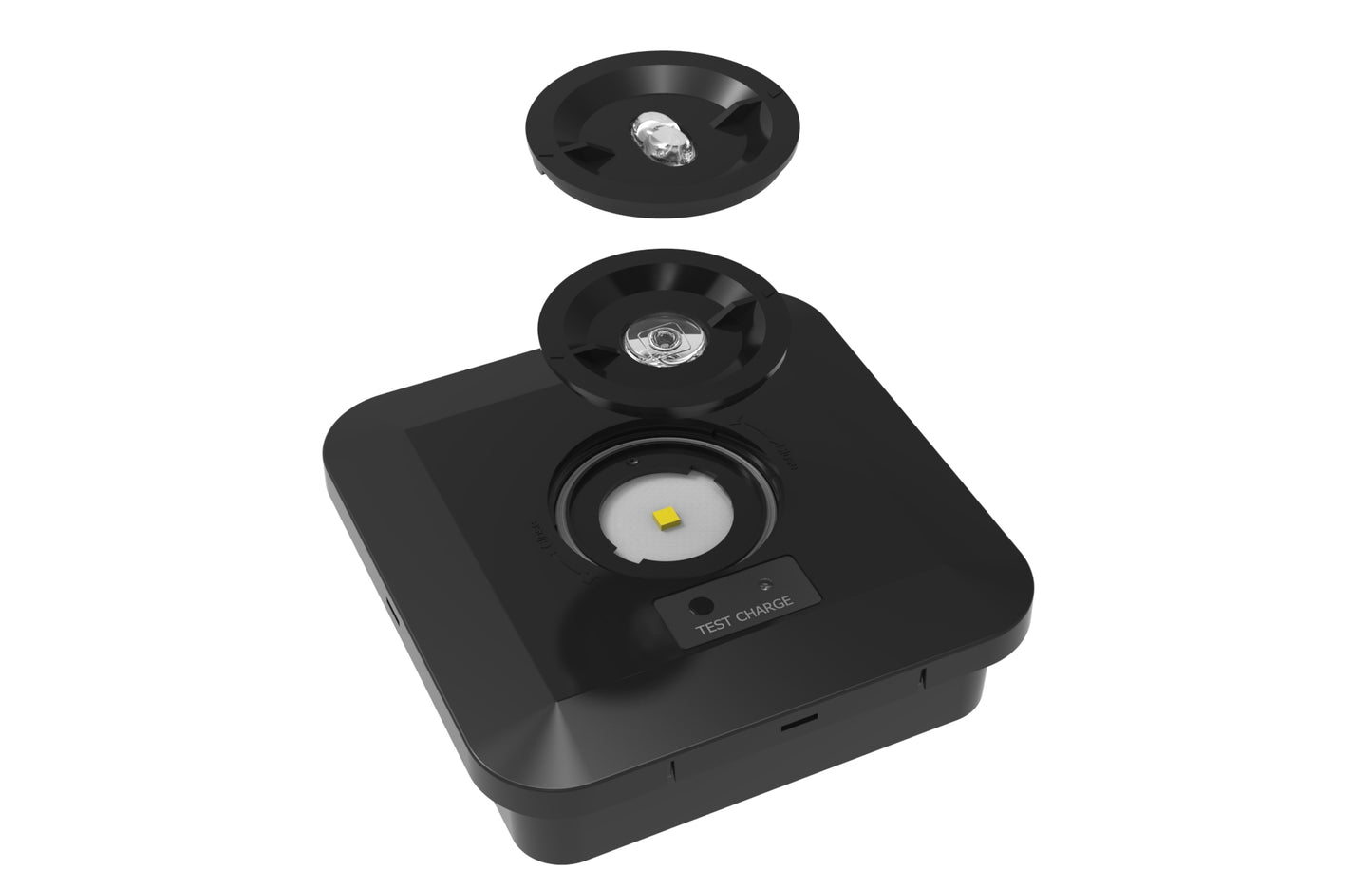 CGC Surface Mount Square Black Emergency Downlight, Changeable Corridor/Open Area Lens