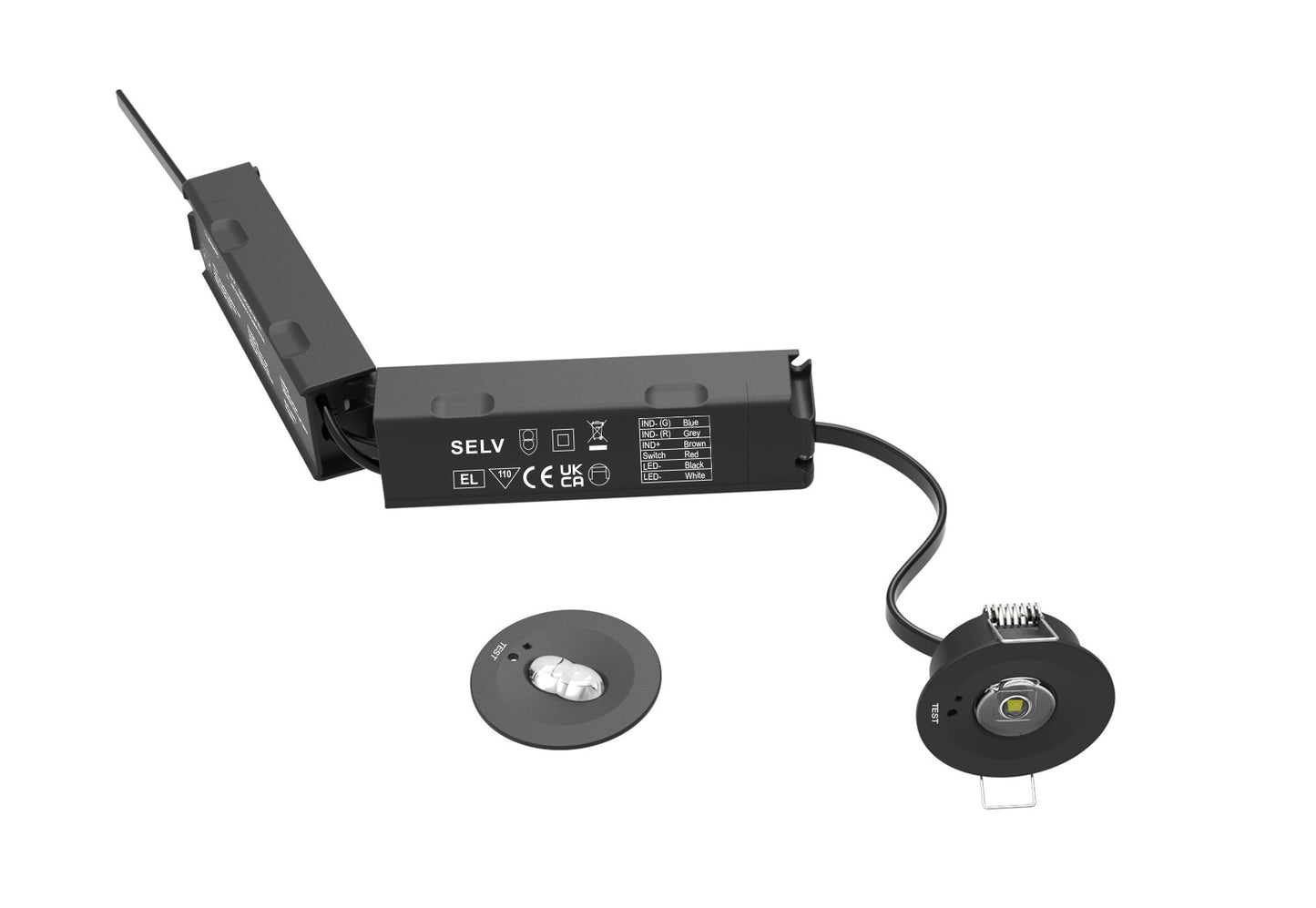 CGC Recessed Round Black Emergency Downlight, Changeable Corridor and Open Area Lens